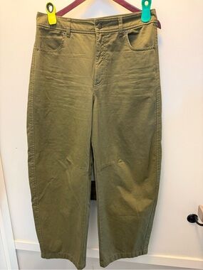 Olive Green High-Rise Barrel Leg Pants
